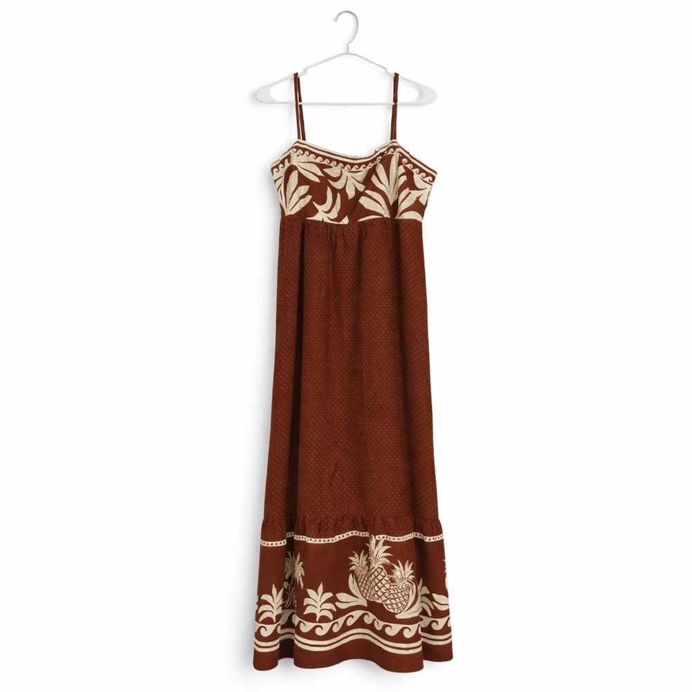 Rachel Zoe Brown Maxi Dress with Cream Botanical Trim